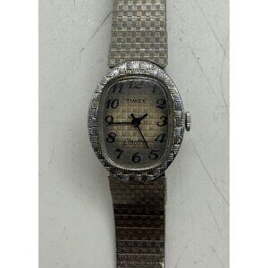 Vintage Women's Timex Electric Silver Tone Oval Watch Stainless Steel Bracelet